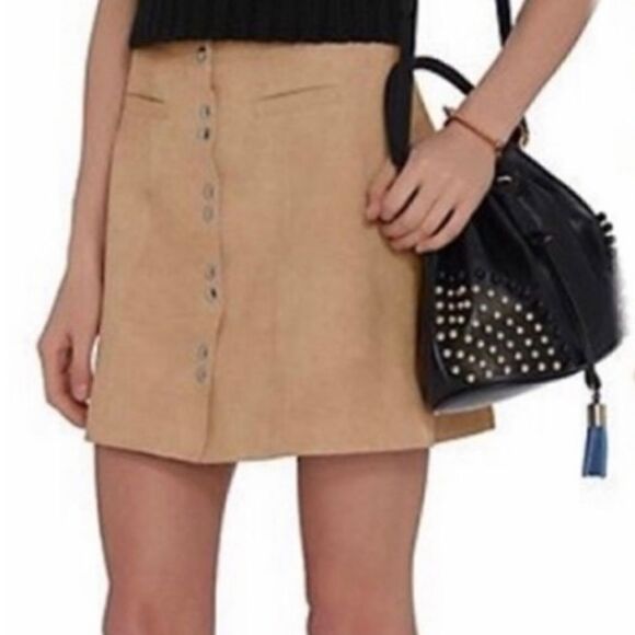 NWT Intermix Suede Snap Closure Mini Skirt Large - Picture 1 of 12